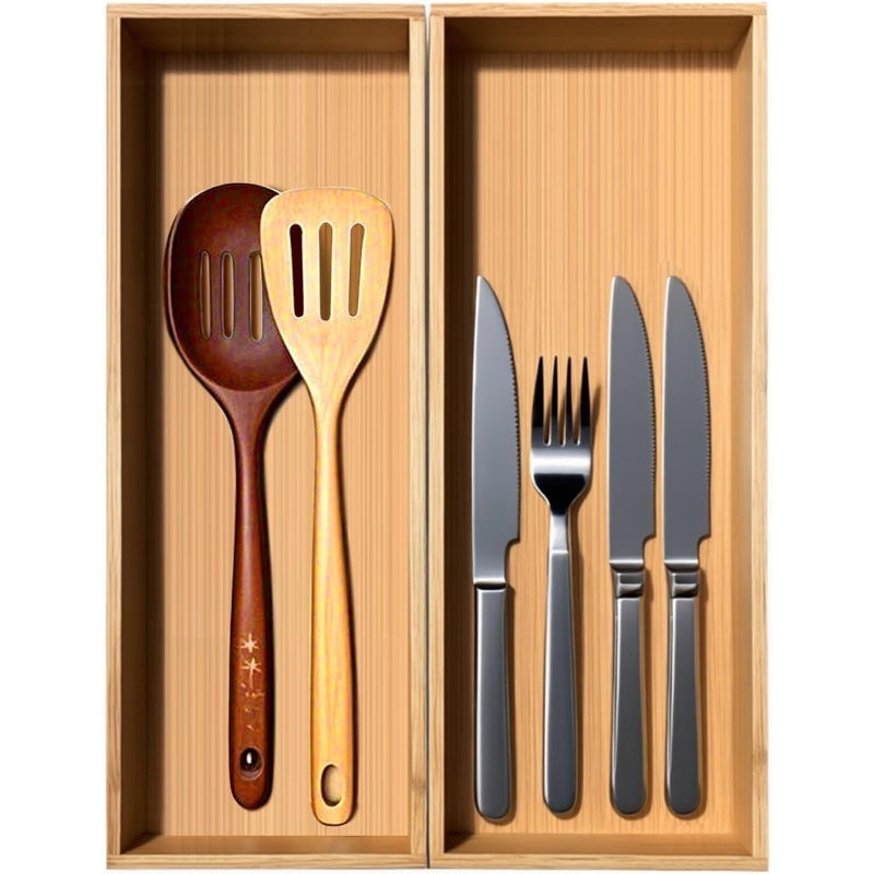 2‑Pack Stackable Bamboo Silverware Drawer Organizer
