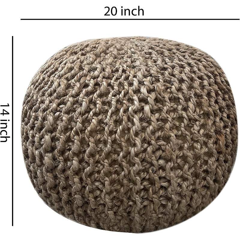 20"x14" 100% Jute Braided Round Pouf Ottoman