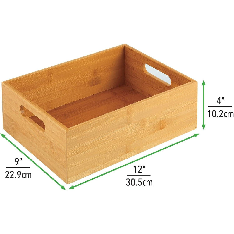 Bamboo Drawer Organizer Tray with Handle, Natural Wood