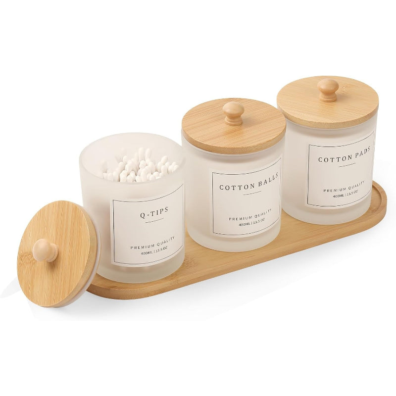 3 Pack Clear Glass Bathroom Jars with Tray