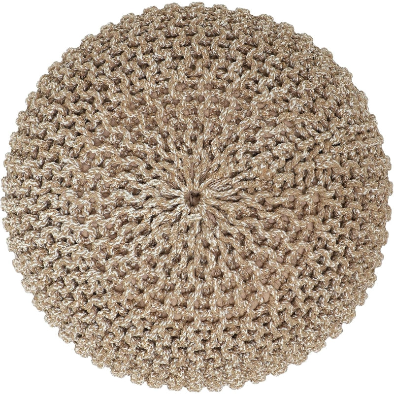 Beige‑Ivory Hand‑Knitted Round Boho Pouf Ottoman