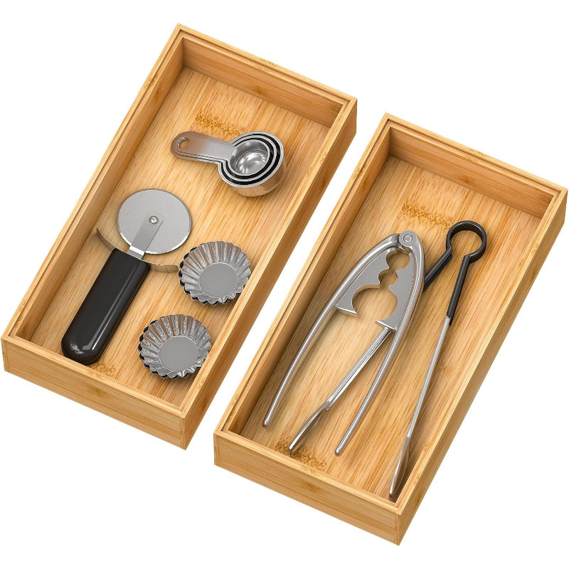 12"x6" Stackable Bamboo Silverware Drawer Organizer