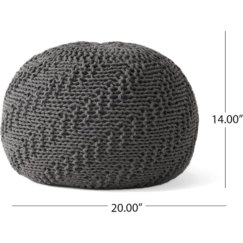 20x20 Dark Gray Knitted Cotton Round Floor Pouf