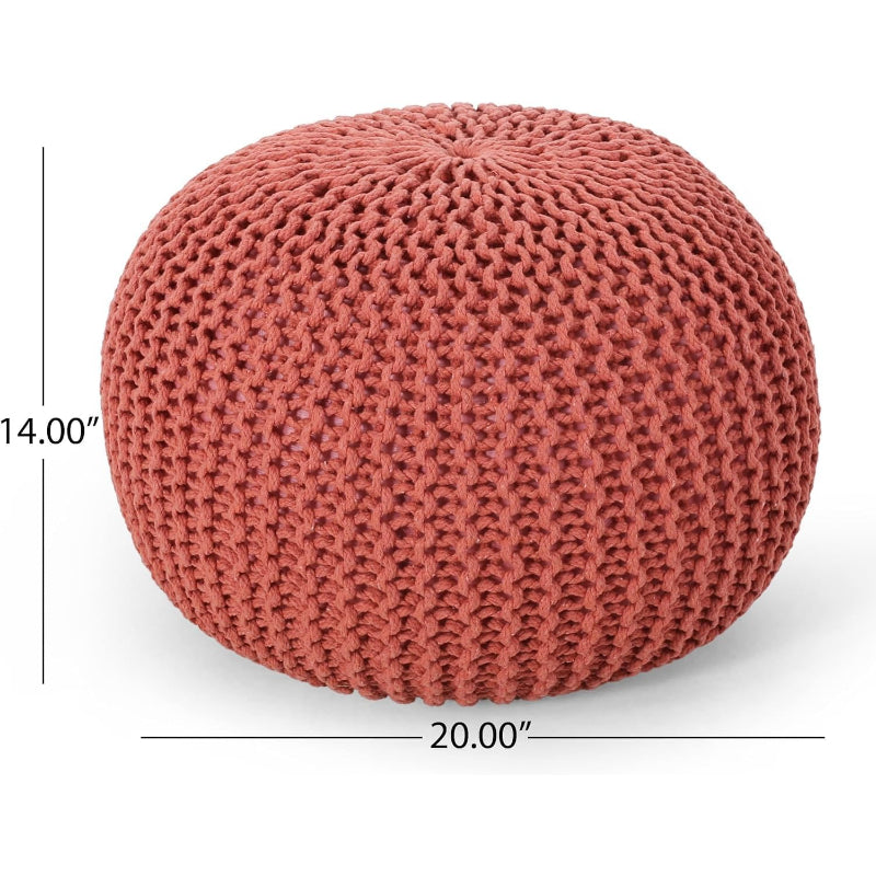 20" Terracotta Hand‑Knitted Round Cotton Pouf Ottoman