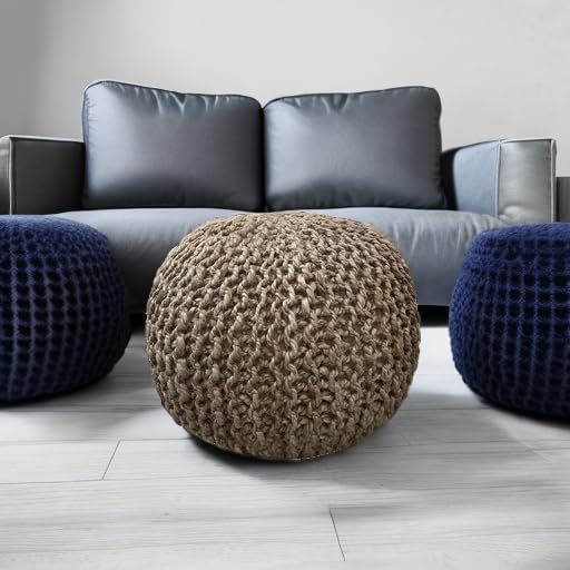 20"x14" 100% Jute Braided Round Pouf Ottoman
