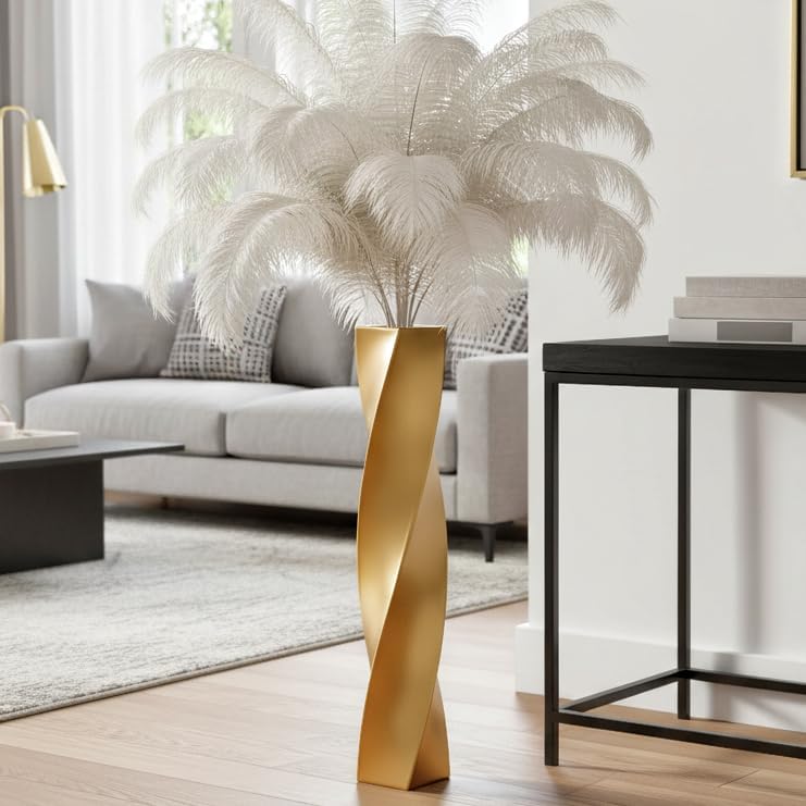 23.6" Matte Square Twist Tall Gold Floor Vase
