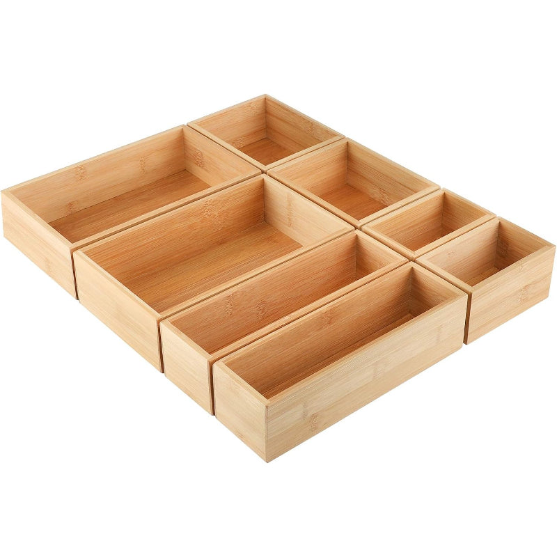 8‑Pcs 4‑Size Bamboo Drawer Storage Organizer