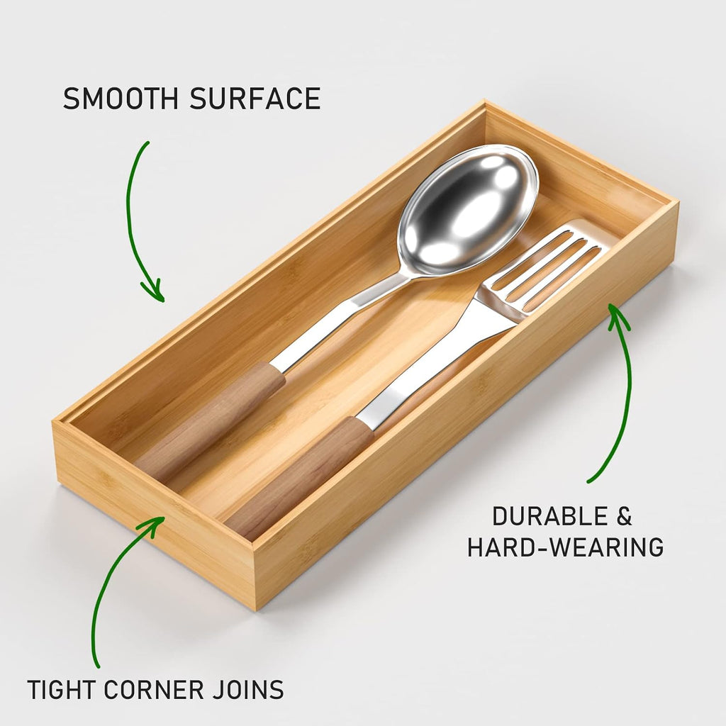 2‑Pack 15"x6"x2" Stackable Bamboo Silverware Drawer Organizer