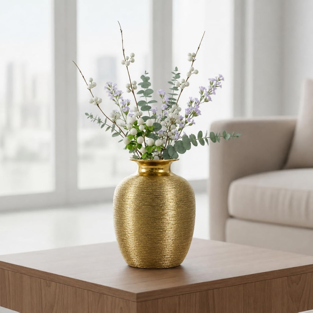 7‑Inch Textured Gold Ceramic Decorative Vase