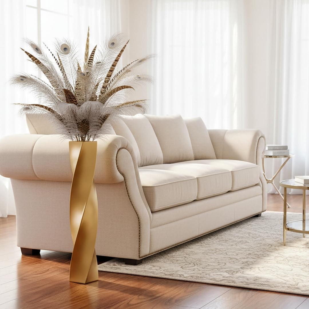 23.6" Matte Square Twist Tall Gold Floor Vase