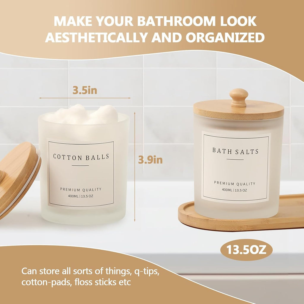 3 Pack Clear Glass Bathroom Jars with Tray