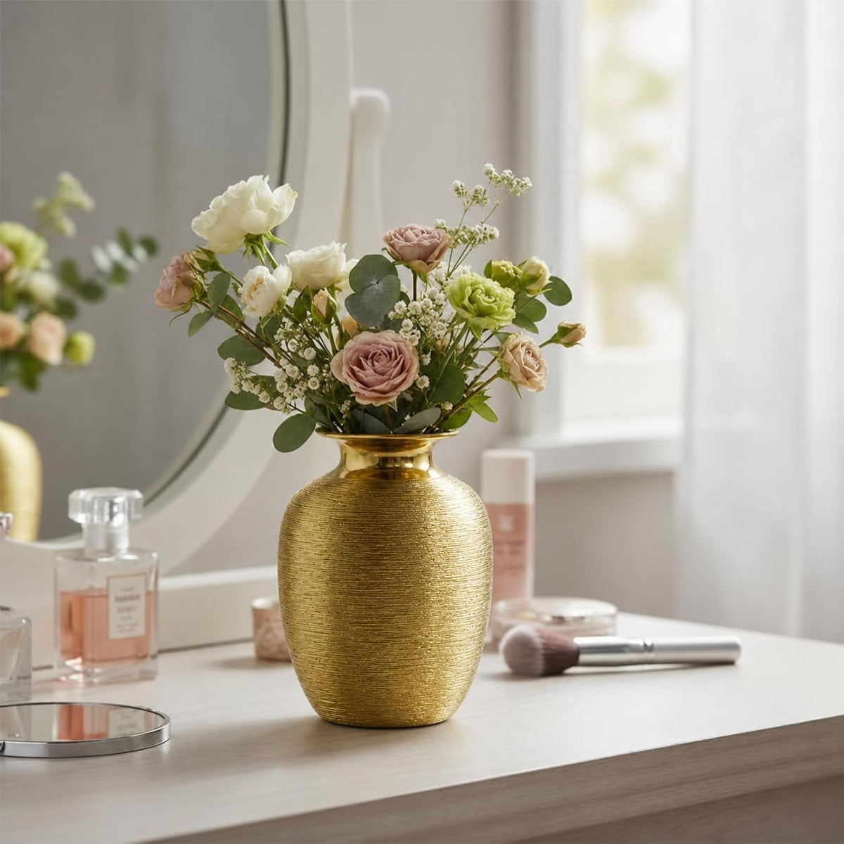7‑Inch Textured Gold Ceramic Decorative Vase