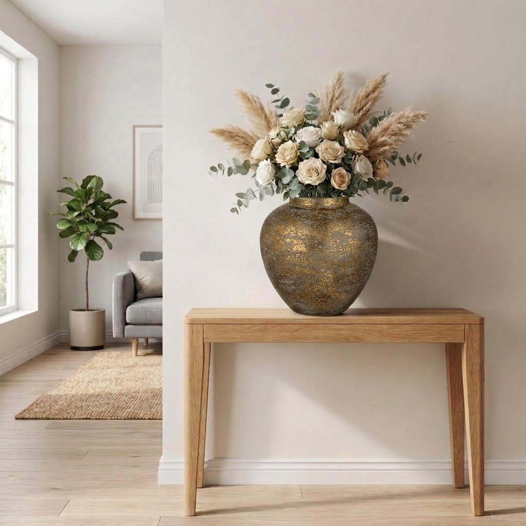 11.4" Large Round Metal Decorative Flower Vase