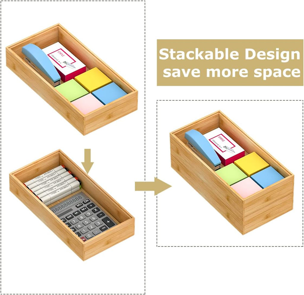 12"x6" Stackable Bamboo Silverware Drawer Organizer