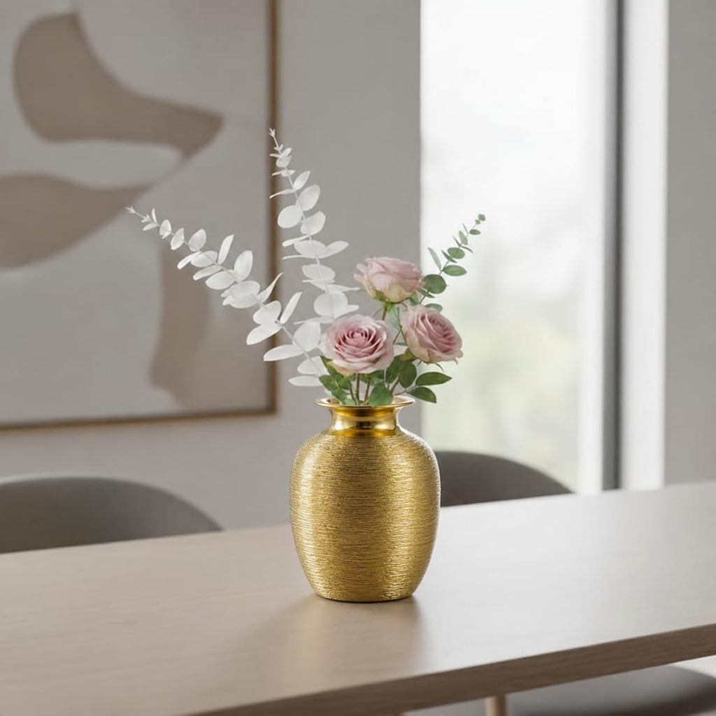 7‑Inch Textured Gold Ceramic Decorative Vase