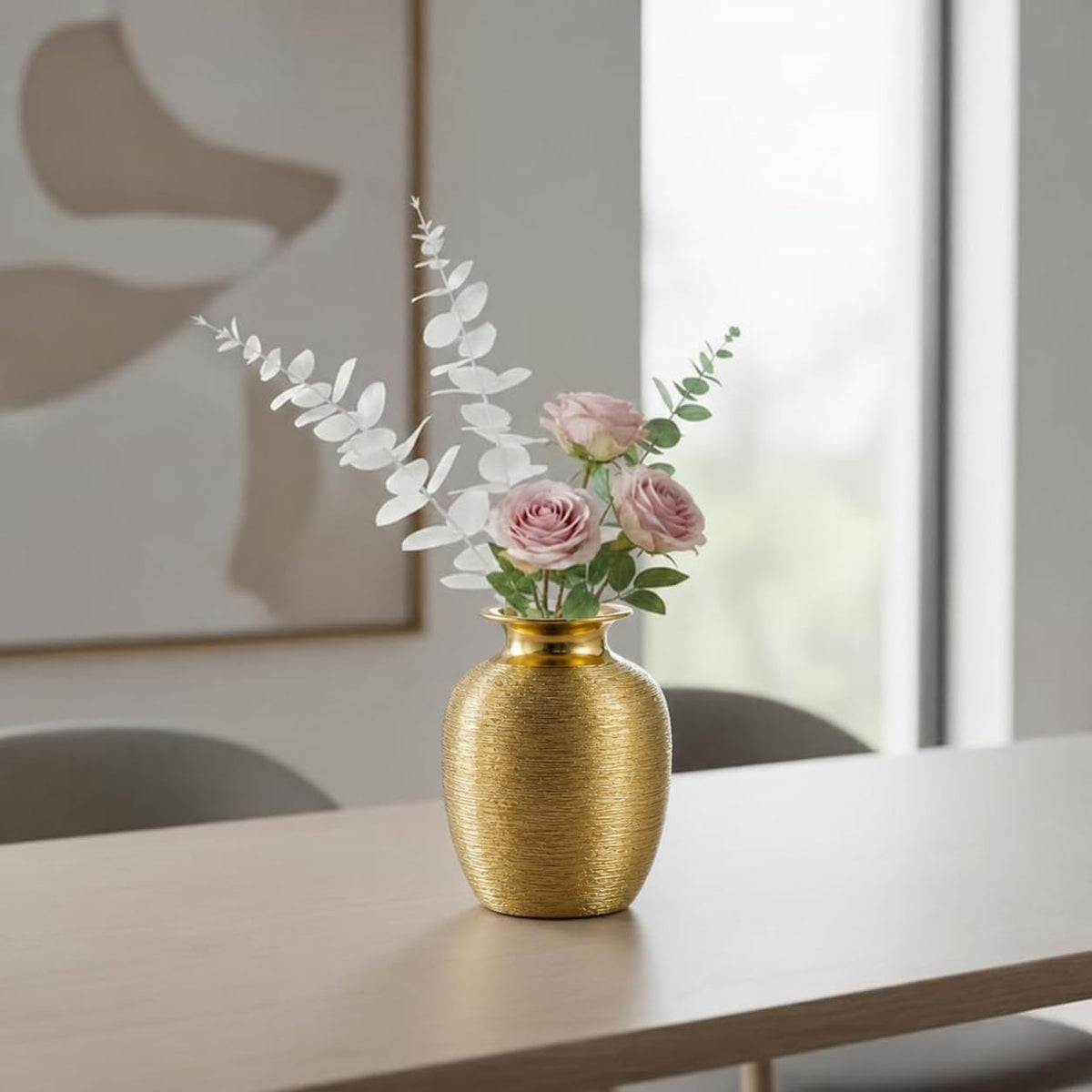 7‑Inch Textured Gold Ceramic Decorative Vase