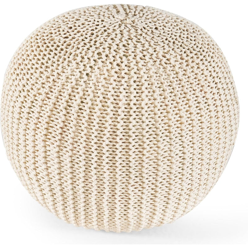 20" Beige Foam‑Filled Round Boho Pouf Ottoman