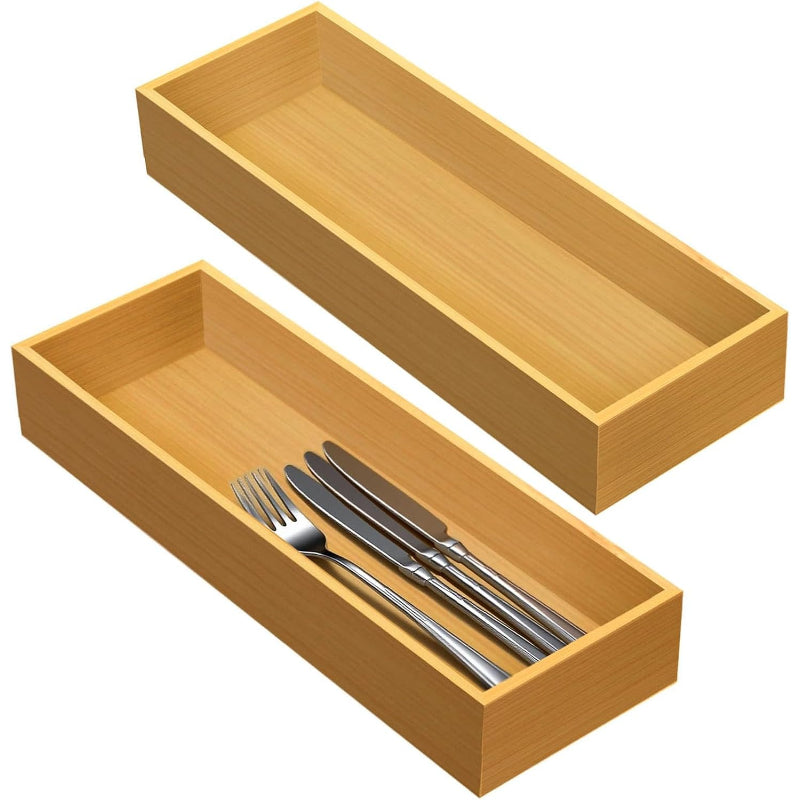 2‑Pack Stackable Bamboo Silverware Drawer Organizer