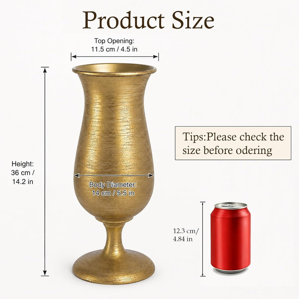 14.2" Vintage Gold Metal Farmhouse Vase