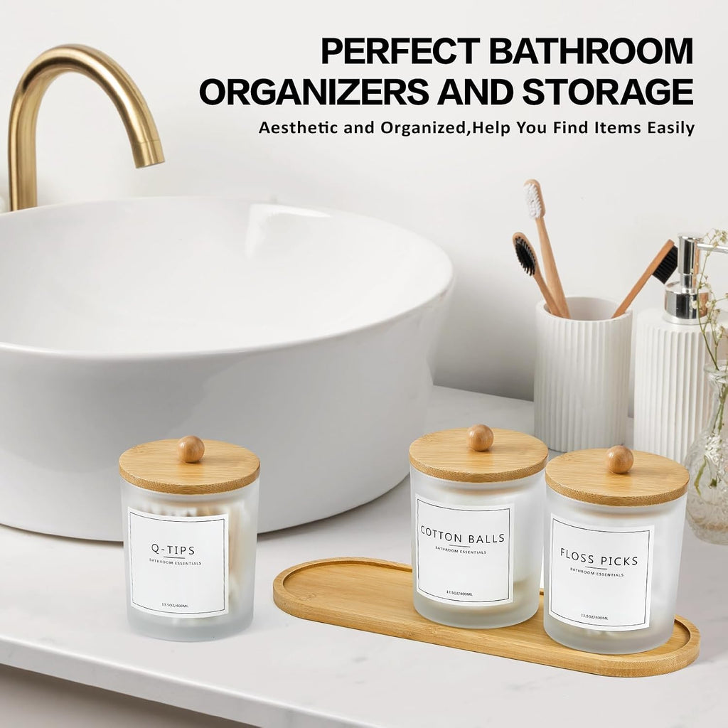 3 Pack Glass Bathroom Jars Set with Tray