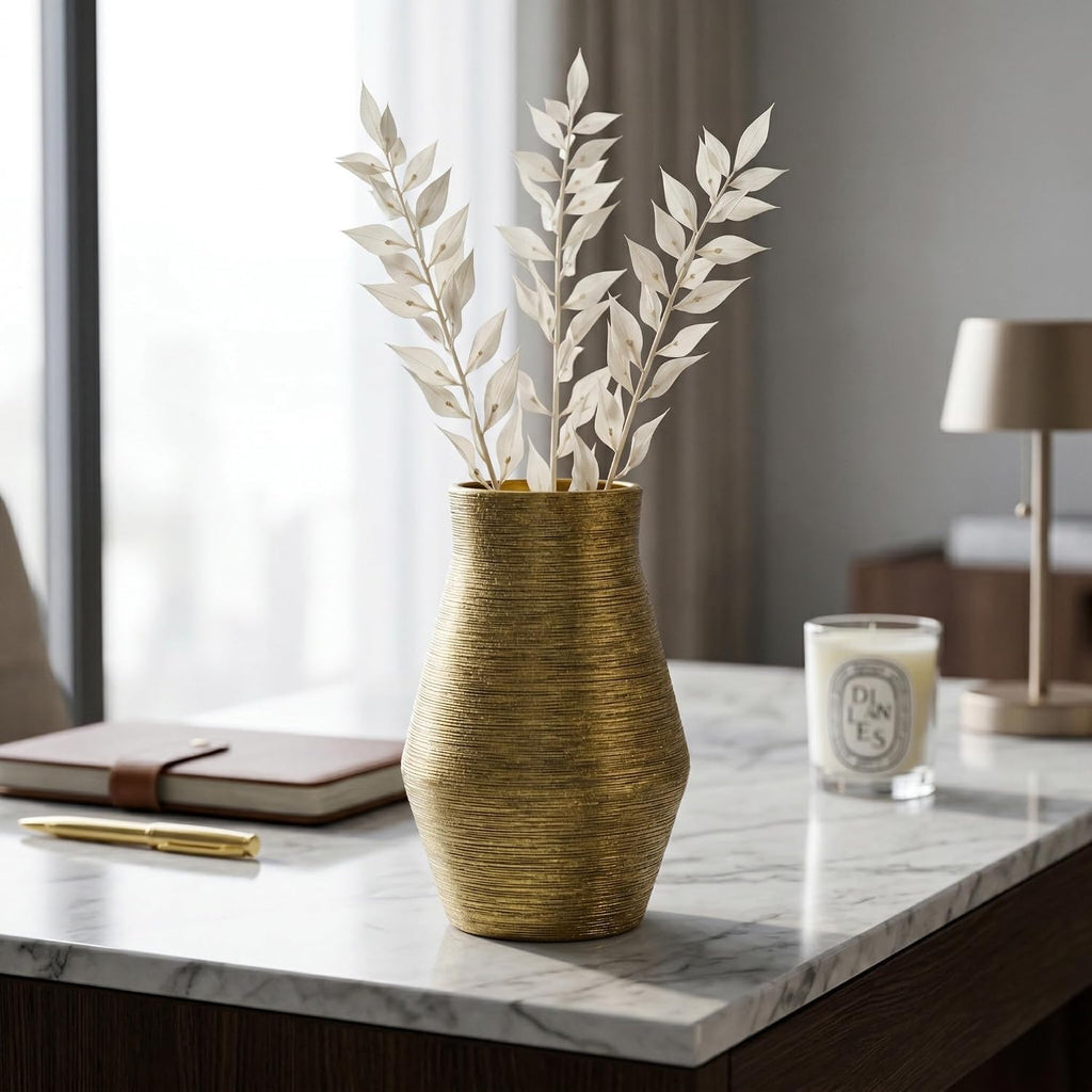 10‑Inch Textured Gold Ceramic Decorative Vase