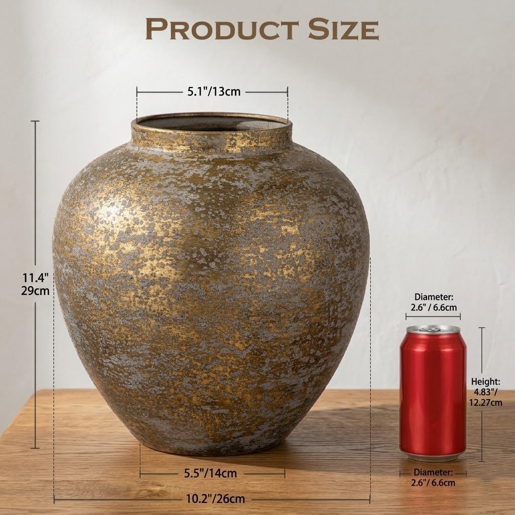 11.4" Large Round Metal Decorative Flower Vase