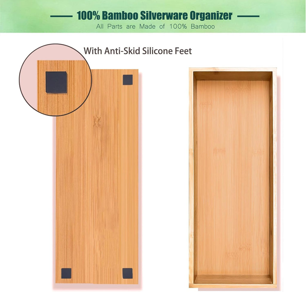 2‑Pack Stackable Bamboo Silverware Drawer Organizer