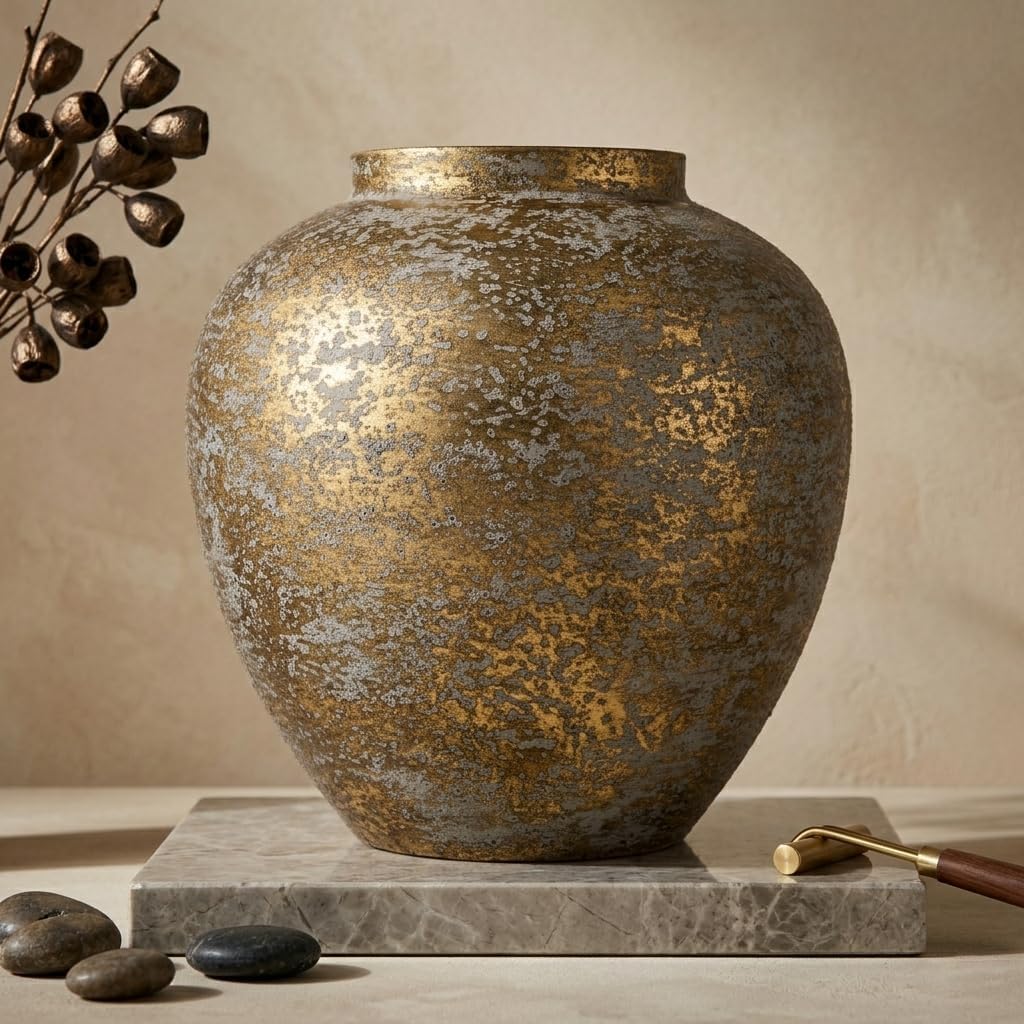 11.4" Large Round Metal Decorative Flower Vase