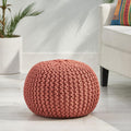 20" Terracotta Hand‑Knitted Round Cotton Pouf Ottoman