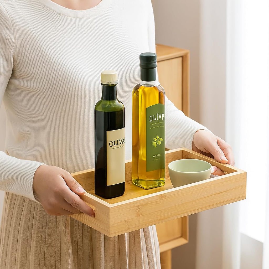 2‑Pack Natural Bamboo Spice Tray with Handles