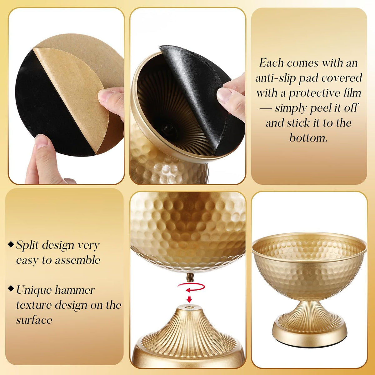 4‑Pcs 6‑Inch Gold Metal Urn Vases