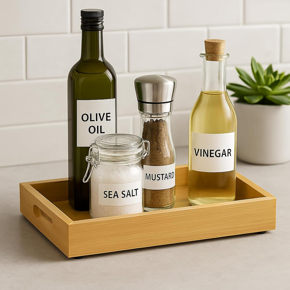 2‑Pack Natural Bamboo Spice Tray with Handles