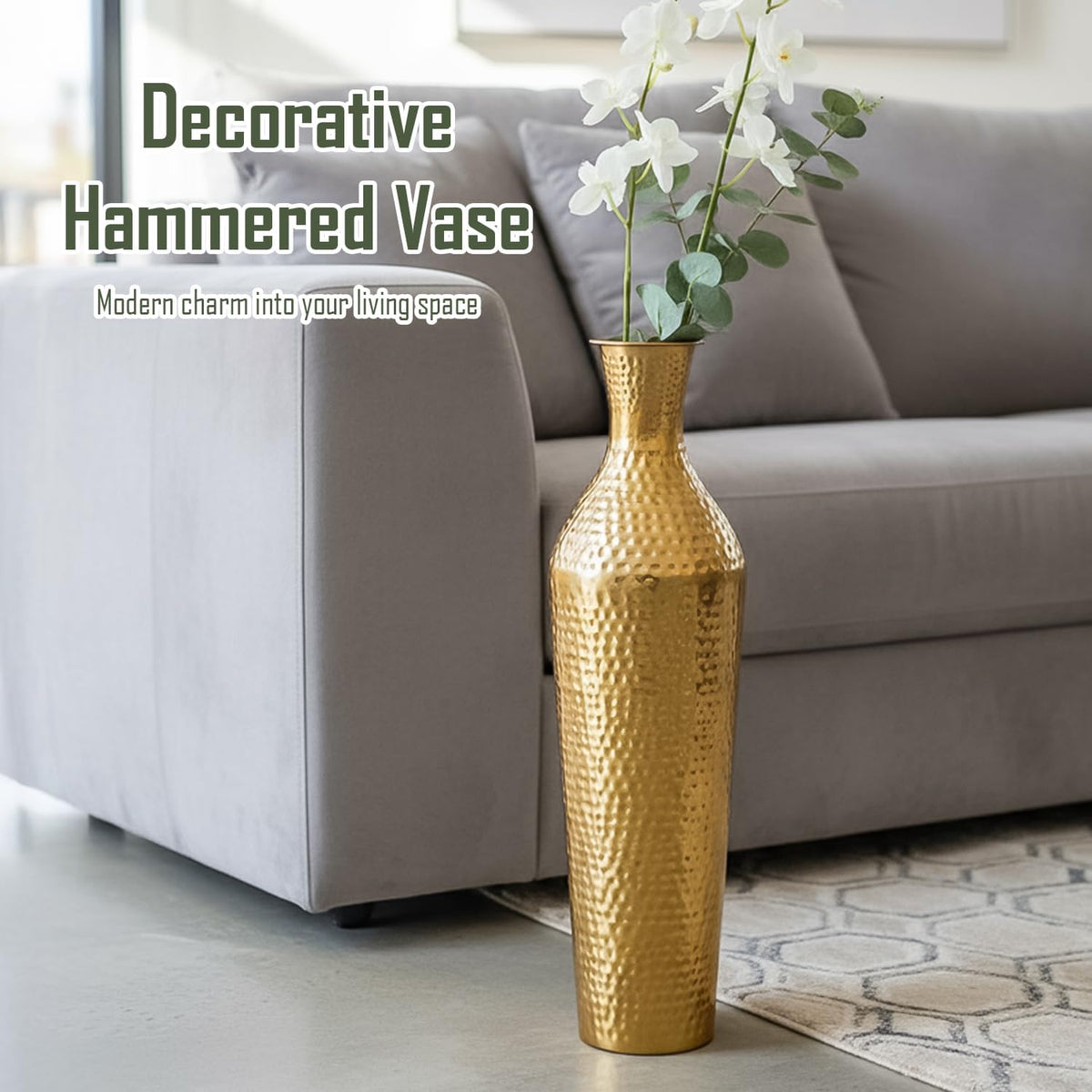 Gold Hammered Tall Metallic Decorative Vase