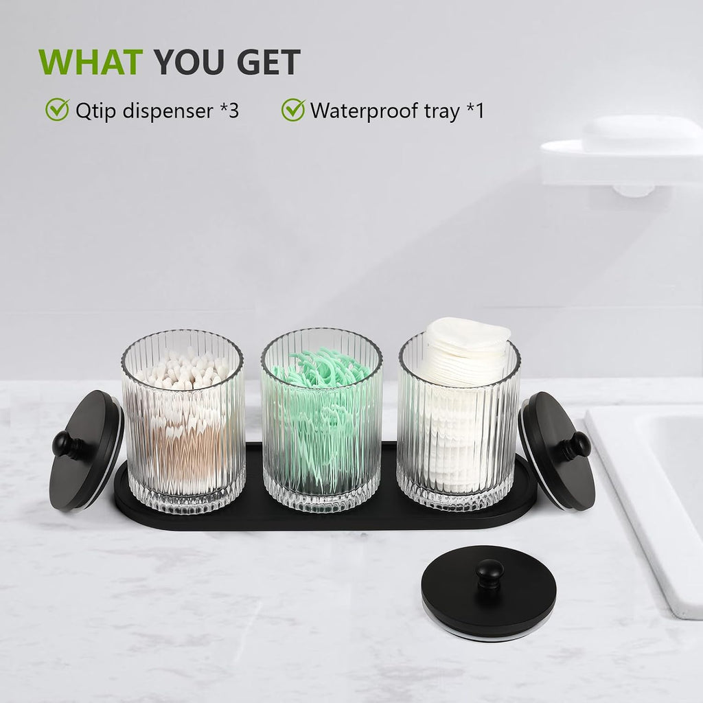 3‑Pack Clear Glass Bathroom Jars with Tray