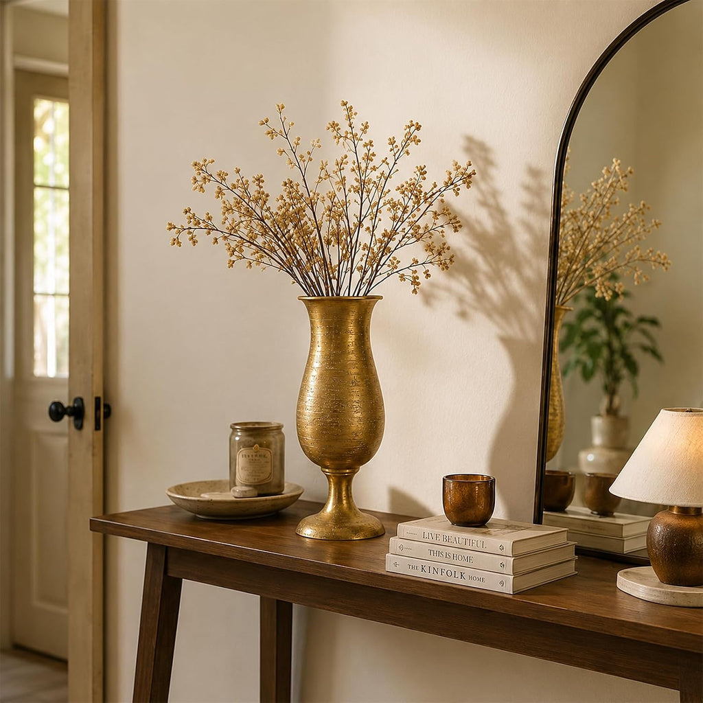 14.2" Vintage Gold Metal Farmhouse Vase