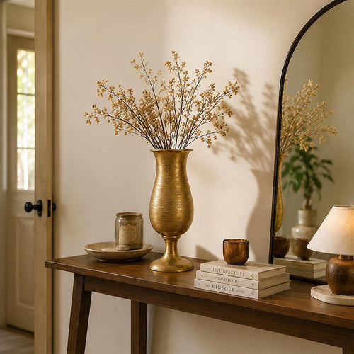 14.2" Vintage Gold Metal Farmhouse Vase