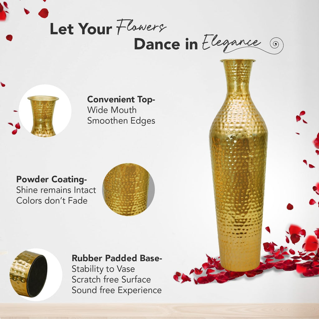 Gold Hammered Tall Metallic Decorative Vase