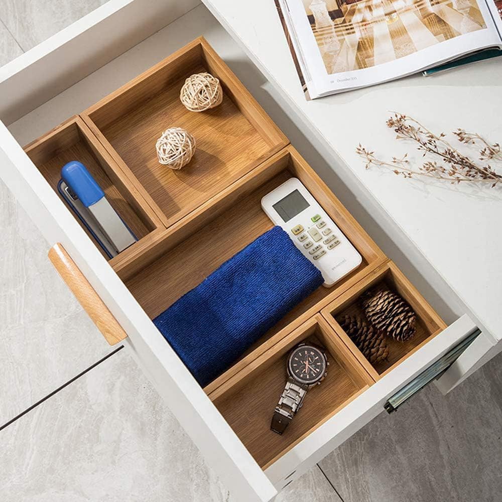 5‑Pack Bamboo Drawer Storage Organizer Boxes