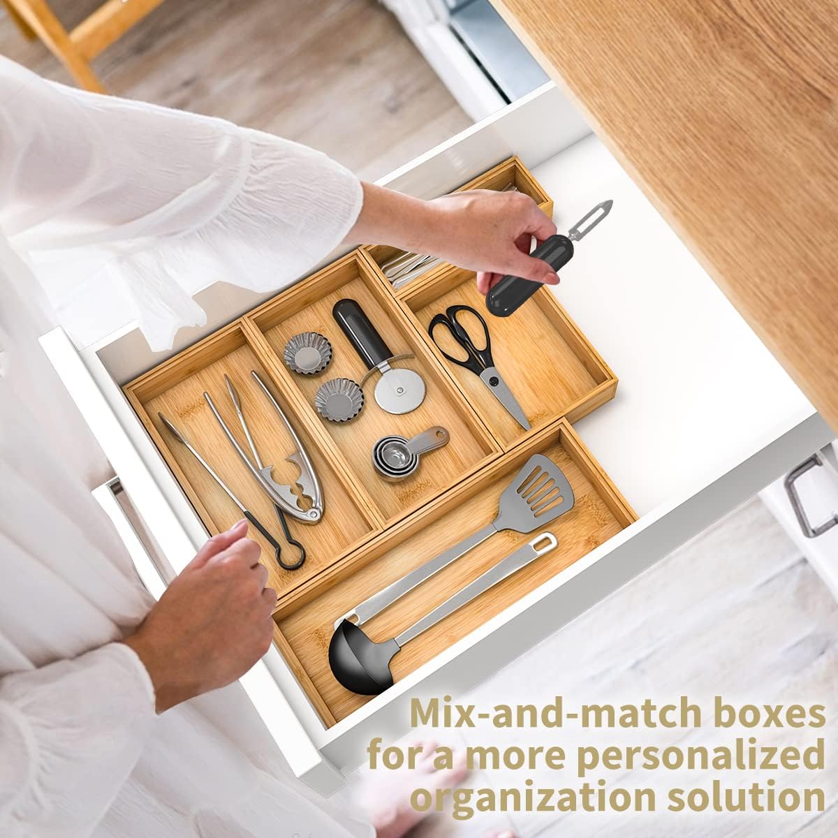 12"x6" Stackable Bamboo Silverware Drawer Organizer