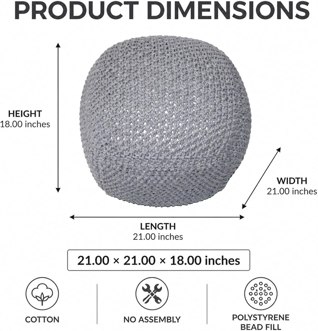 Light Gray Cable‑Knit Cotton Semi‑Round Pouf