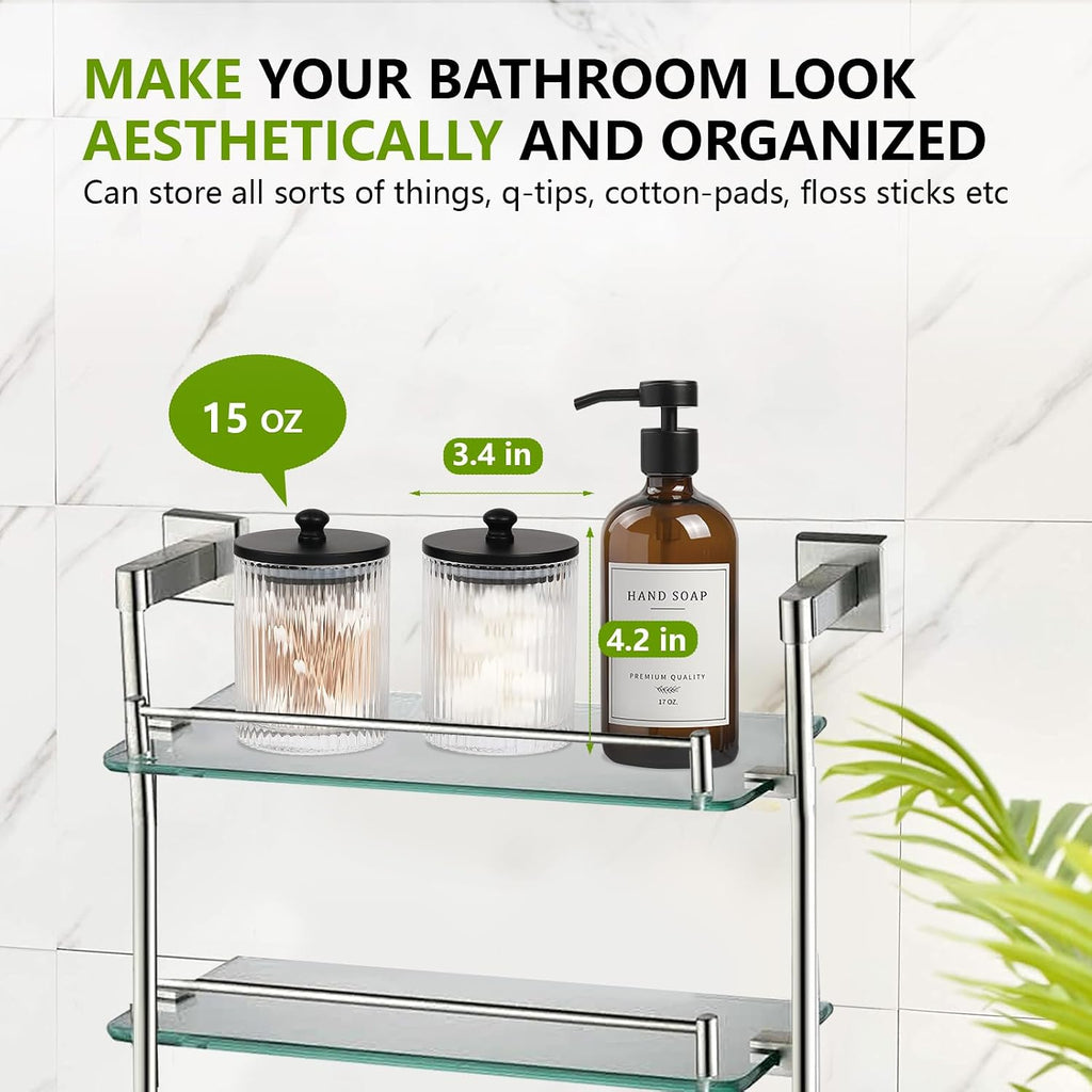 3‑Pack Clear Glass Bathroom Jars with Tray