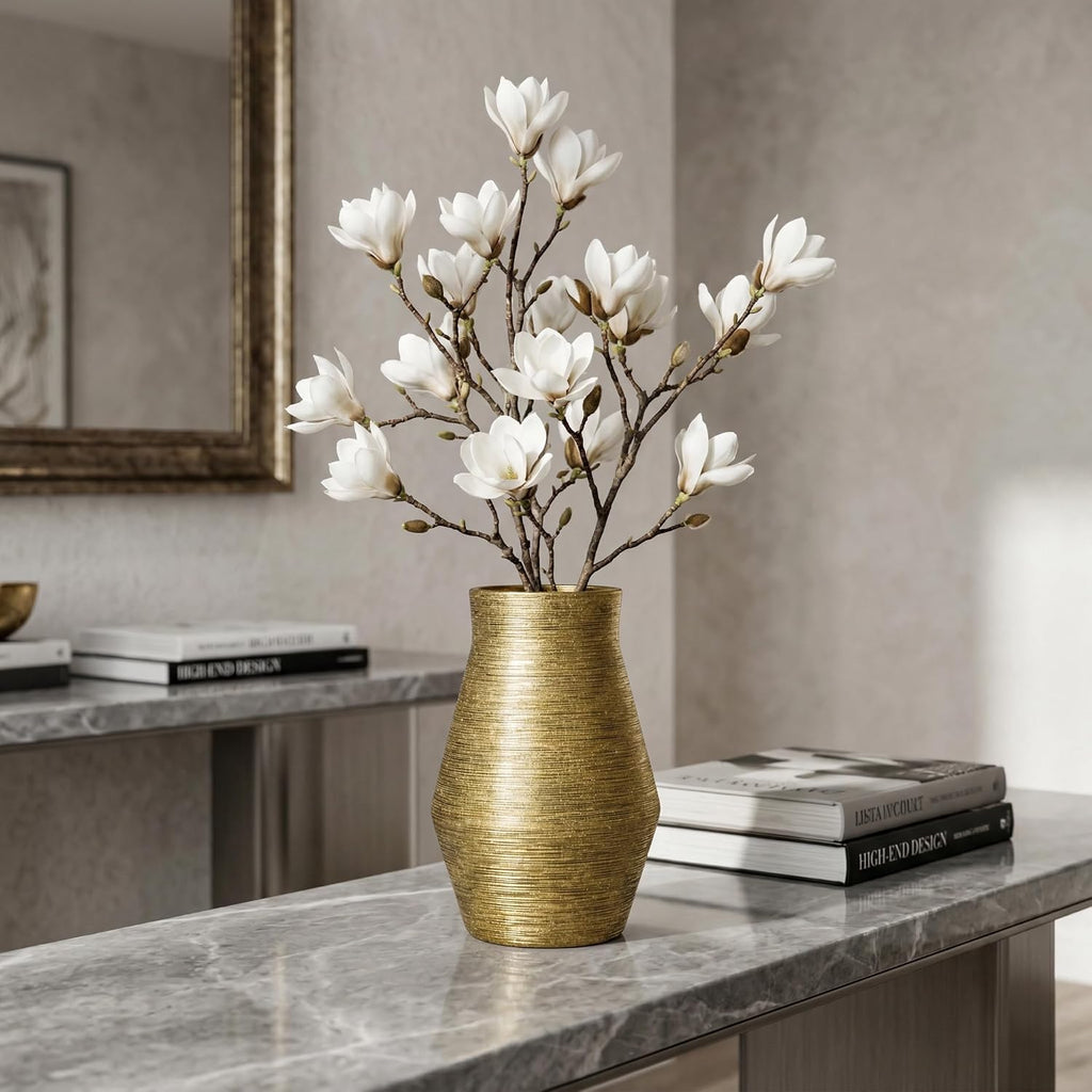 10‑Inch Textured Gold Ceramic Decorative Vase