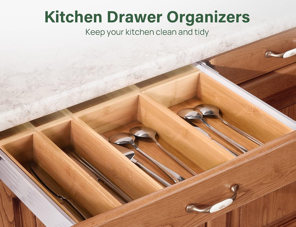 8‑Pcs 4‑Size Bamboo Drawer Storage Organizer