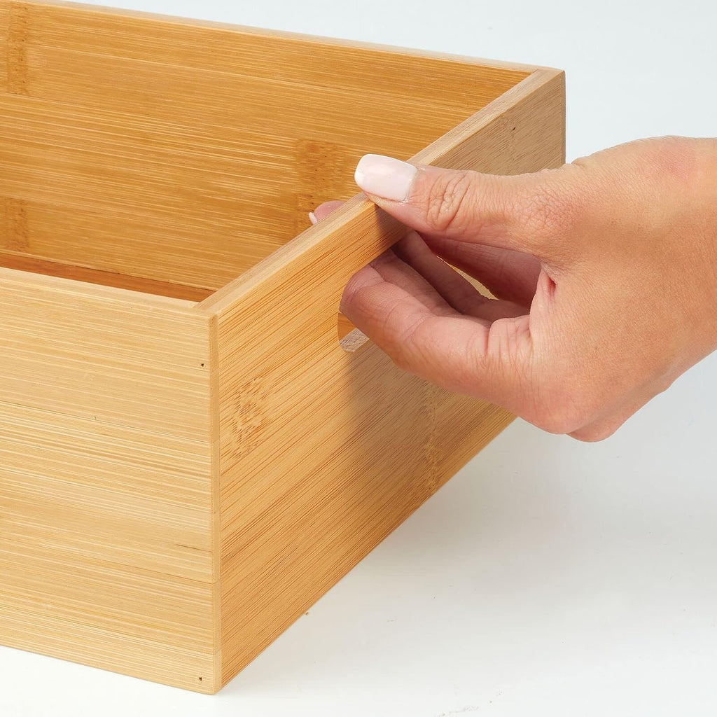 Bamboo Drawer Organizer Tray with Handle, Natural Wood