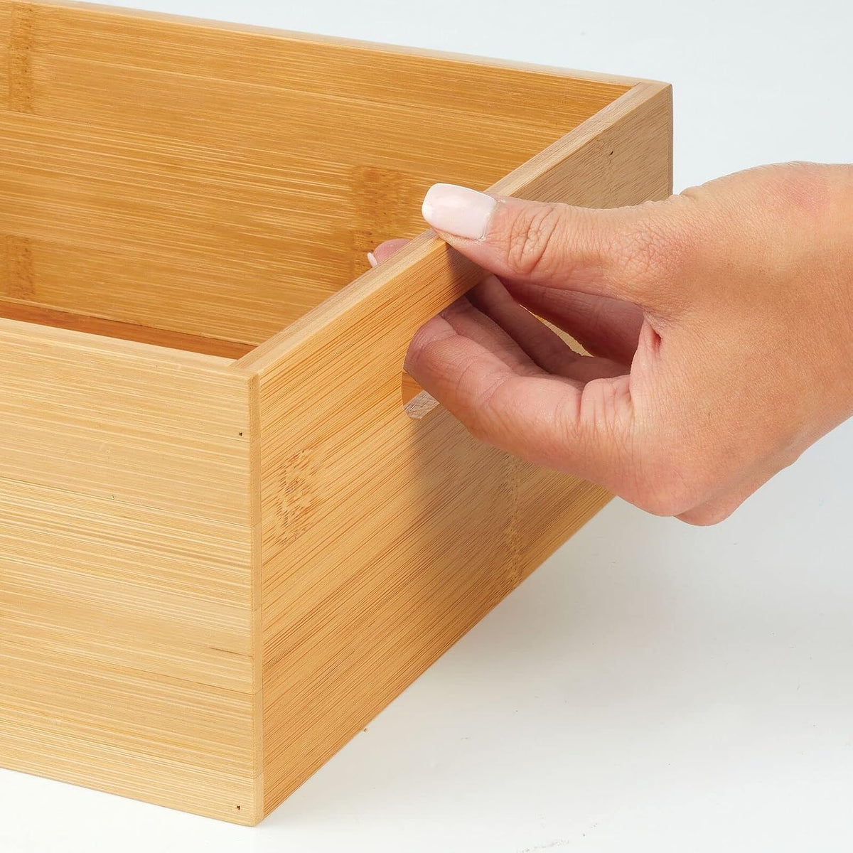 Bamboo Drawer Organizer Tray with Handle, Natural Wood