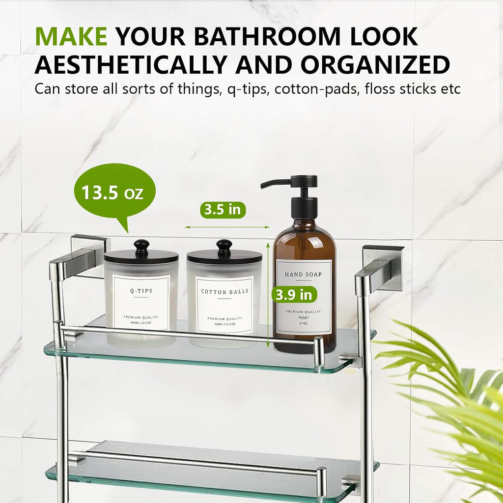 3 Pack Black Glass Bathroom Jars with Tray