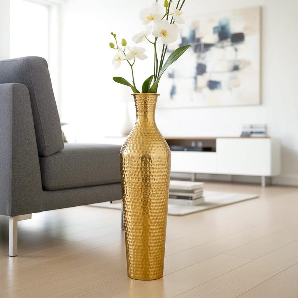 Gold Hammered Tall Metallic Decorative Vase