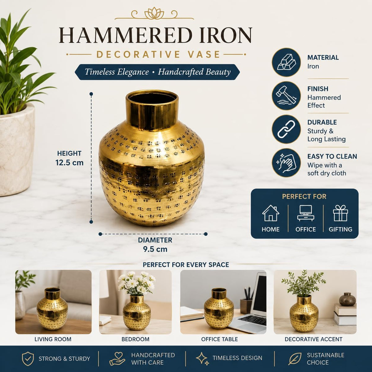 Gold Plated Hammered Iron Bud Vase