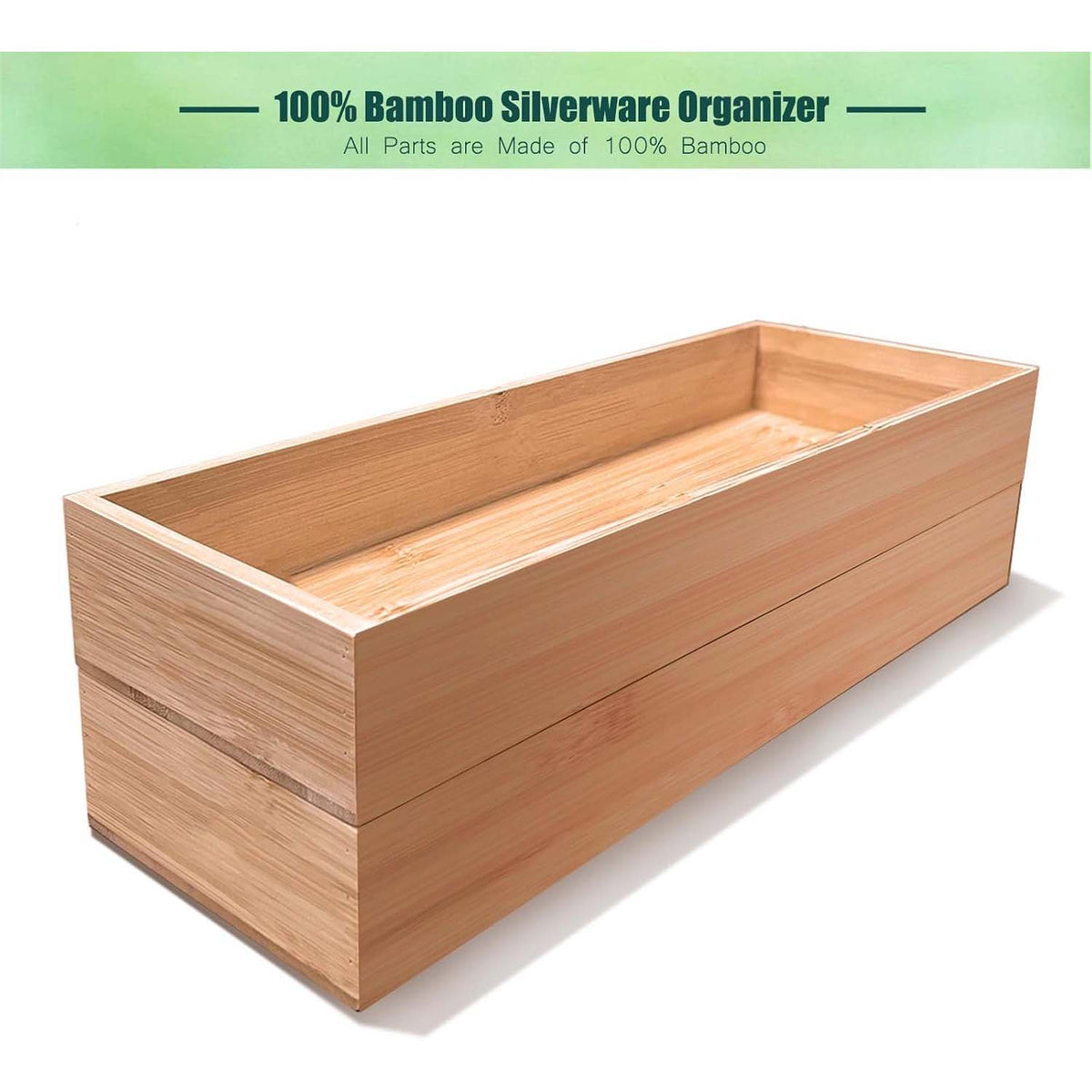 2‑Pack Stackable Bamboo Silverware Drawer Organizer