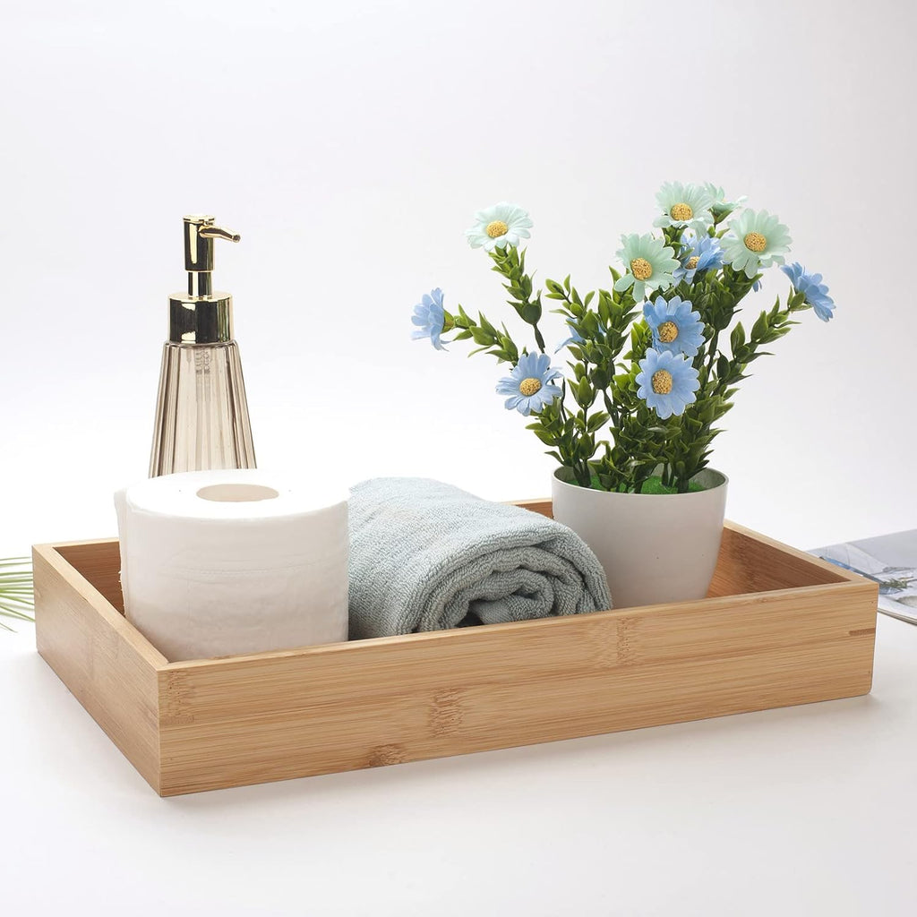 3‑Pack Shallow Bamboo Countertop Storage Tray